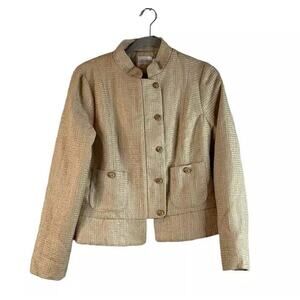 Champagne & Strawberry Womens Jacket Coat Beige Full Zip Pockets Buttons Tweed M